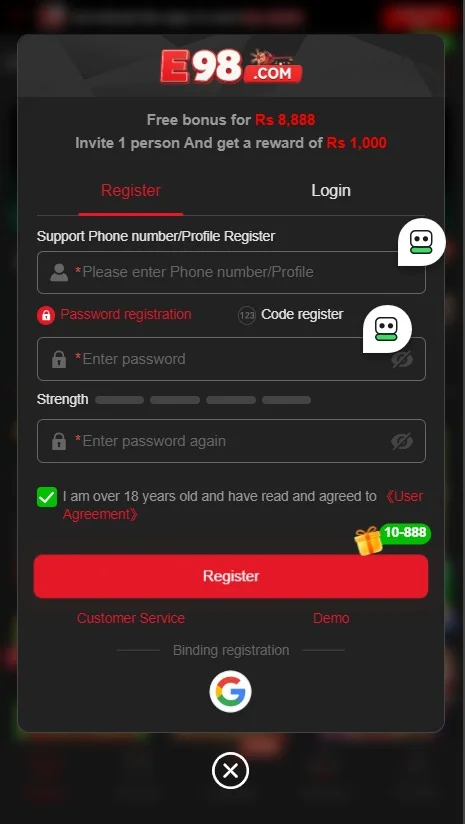 E98 Game Register