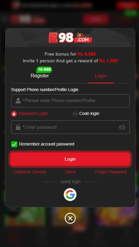 E98 Game Login